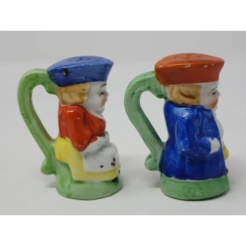 Vintage Porcelain Salt & Pepper Shakers Set With Handles‎ Imperial Couple Japan